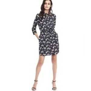 Banana Republic Women Daisey Floral Shirtdress Small Blue Tie Waist Long Sleeve